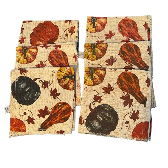 NEW The Farmhouse Rachel Ashwell 6 Waffle Fabric Fall Pumpkin Fabric Napkins - Picture 1 of 5